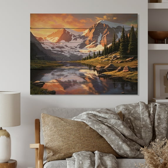 Designart "Rocky Serenity View II" Landscapes Print on Natural Pine Wood