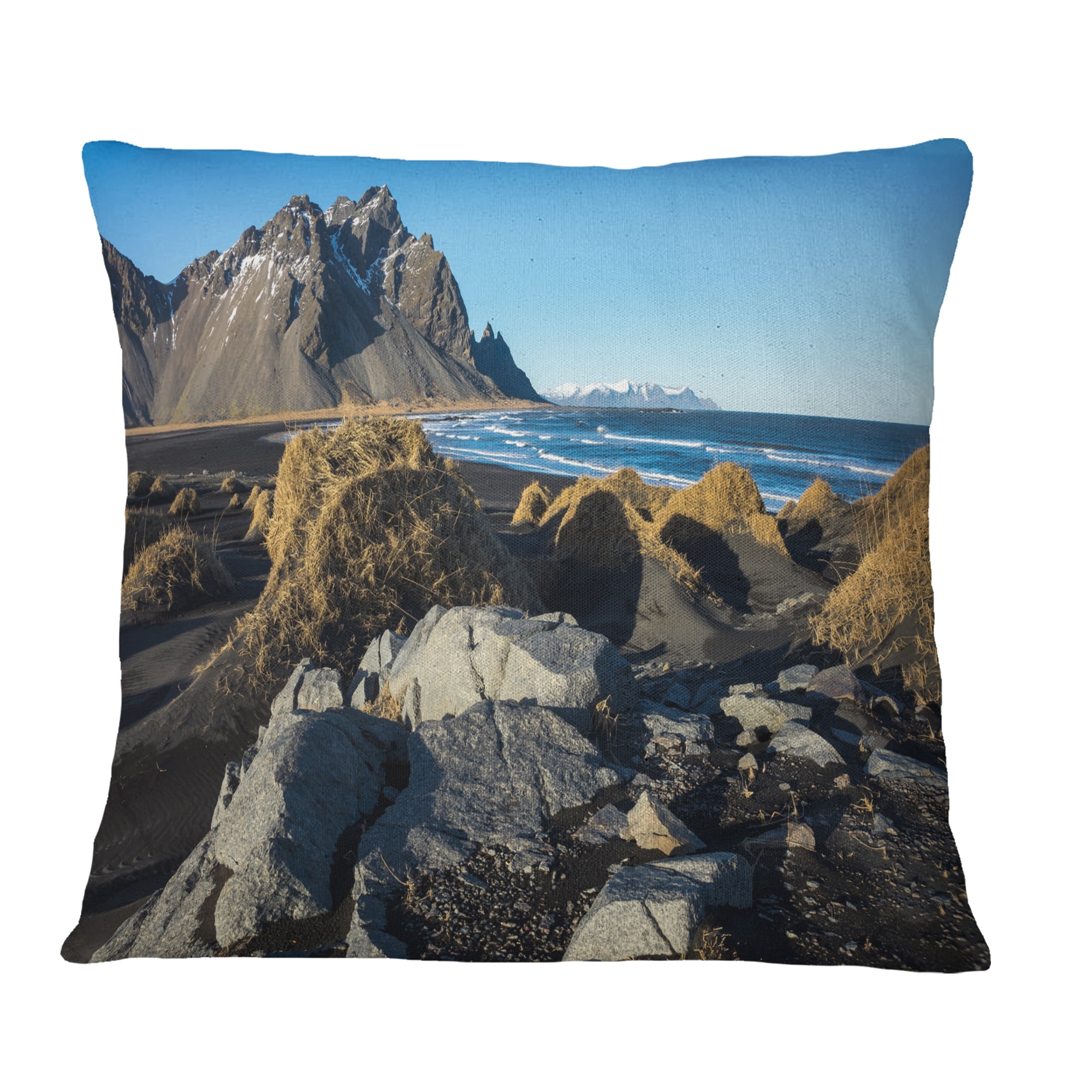 Designart Rocky Stokksness Iceland - Landscape Printed Throw Pillow - 16x16