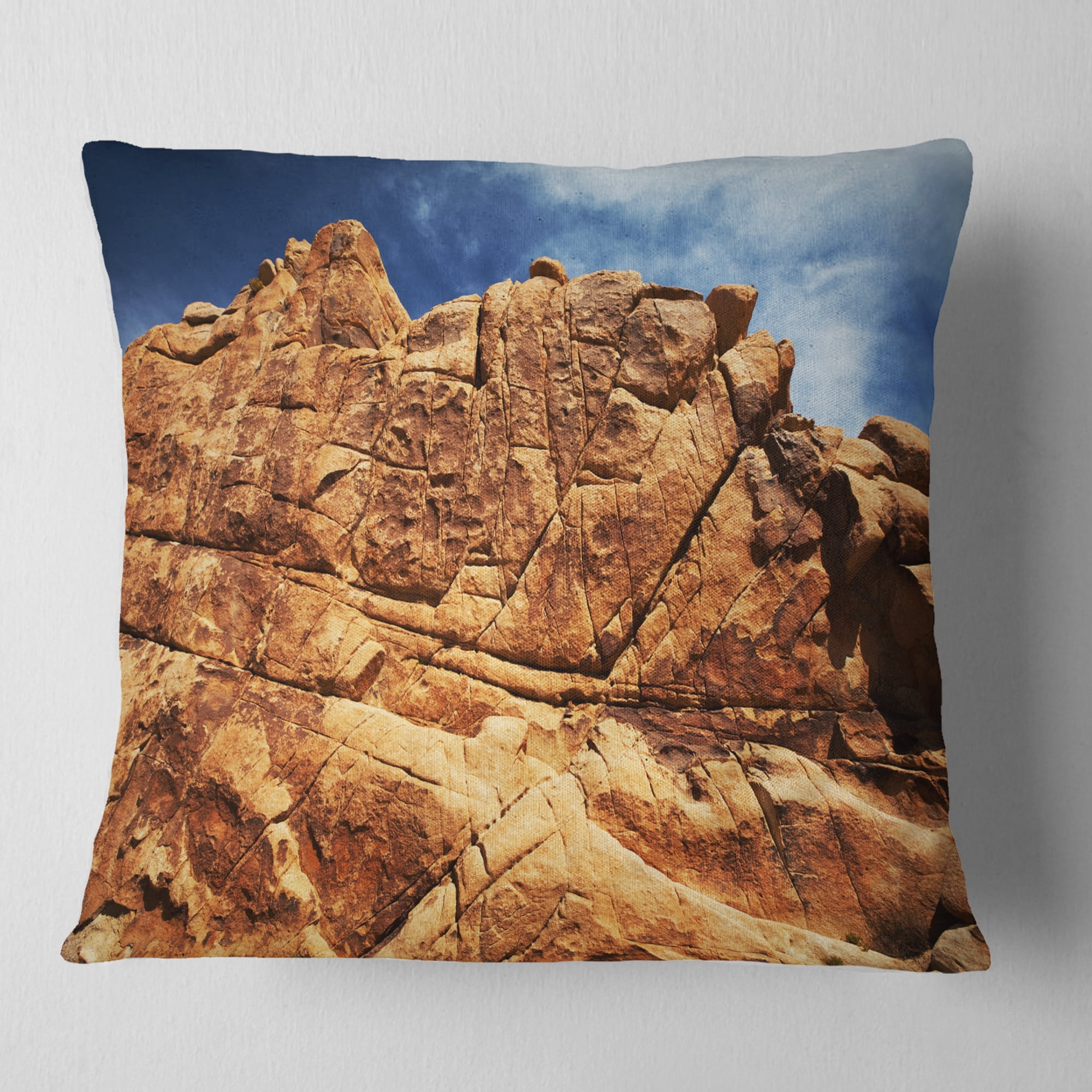 Designart Rocky Terrain under Blue Sky - African Landscape Printed Throw Pillow - 16x16