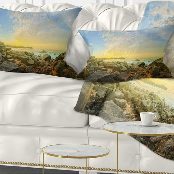 Designart Rocky Untouched Romantic Seashore - Seashore Throw Pillow - 12x20