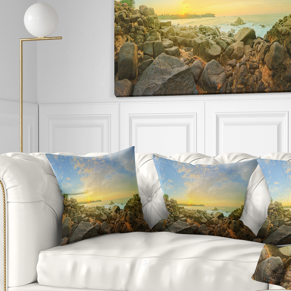 Designart Rocky Untouched Romantic Seashore - Seashore Throw Pillow - 16x16