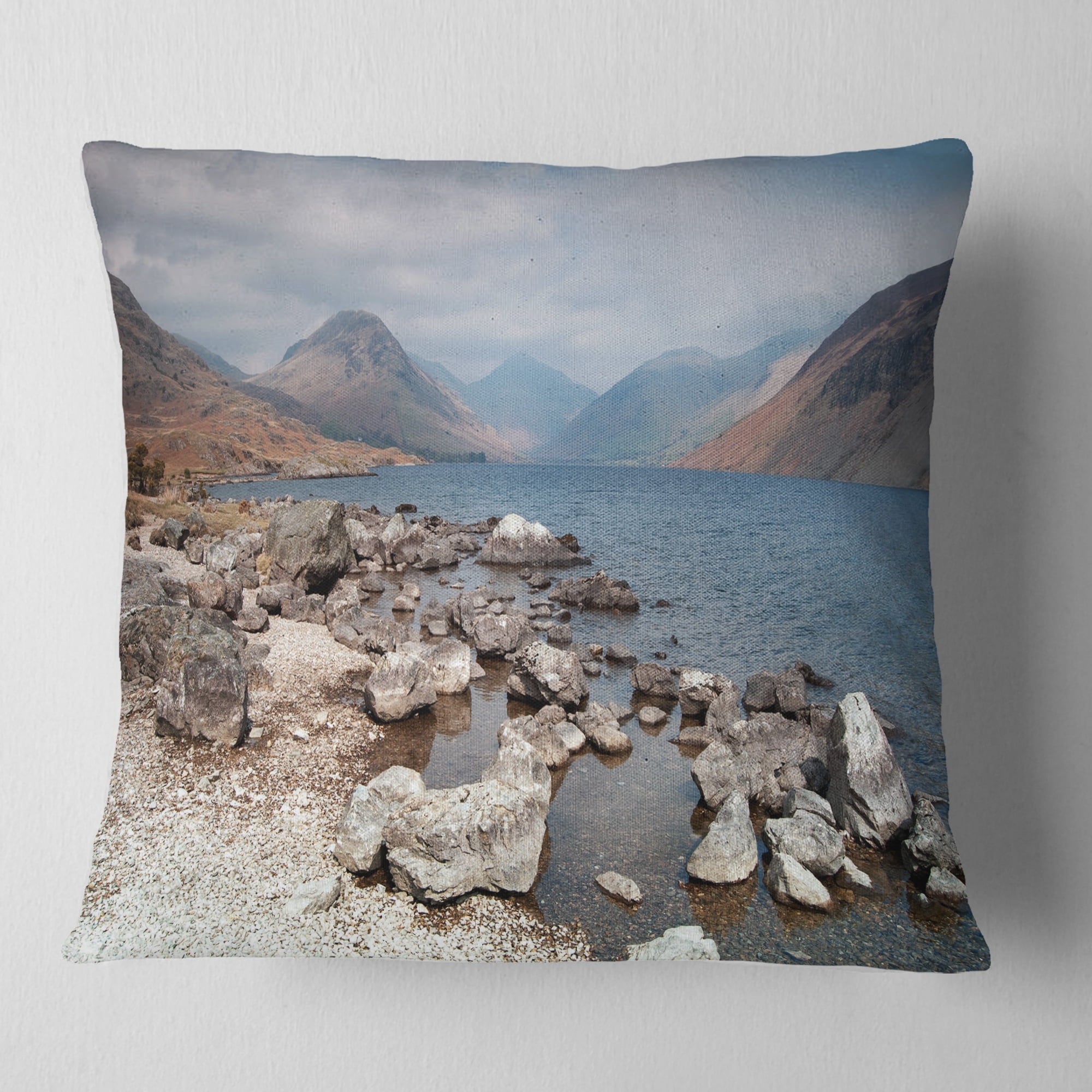 Designart Rocky Wast Water in Lake District - Landscape Printed Throw Pillow - 16x16