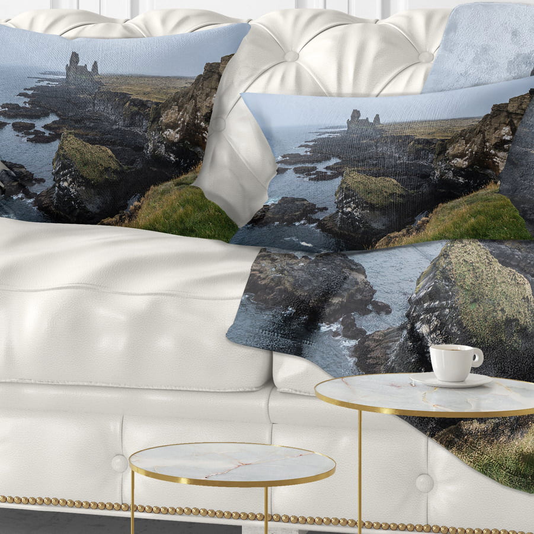 Designart Rocky and Scenic Iceland Beach - Landscape Printed Throw Pillow - 12x20
