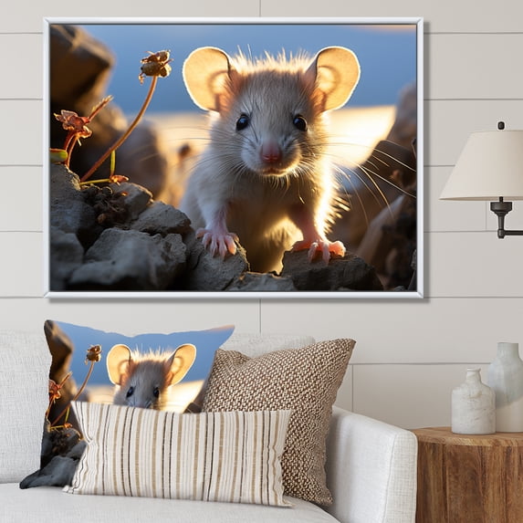 Designart "Rodent Portrait White Cute wall art I" Animals Floater Framed Wall Art Living Room