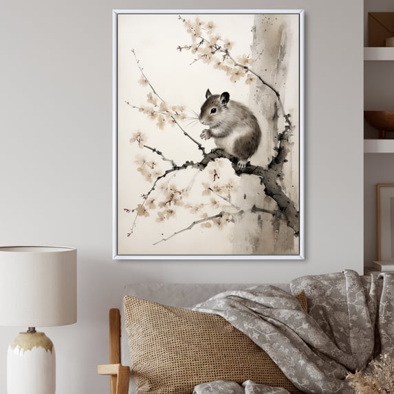 Designart "Rodent Sumi Asian Painting I" Asian Floater Framed Canvas Print