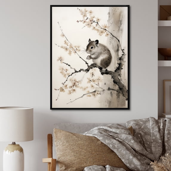 Designart "Rodent Sumi Asian Painting I" Asian Floater Framed Canvas Print