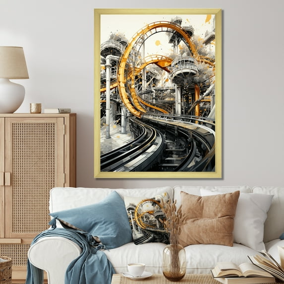Designart "Rollercoaster Euphony I" Cityscapes Floater Framed Wall Decor