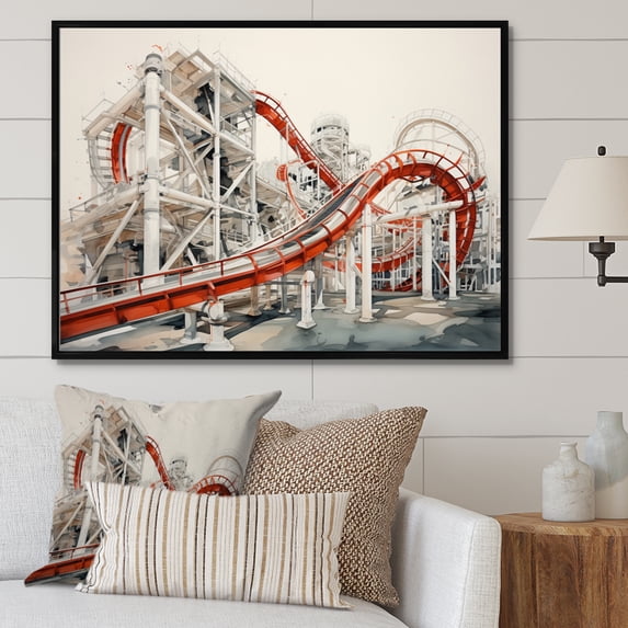 Designart "Rollercoaster Euphony II" Architecture Floater Framed Canvas Art Print