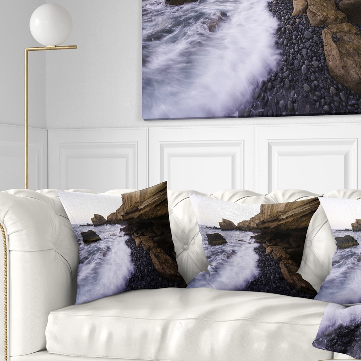 Designart Rolling Stones at Beach - Seashore Photo Throw Pillow - 16x16