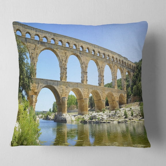 Designart Roman Aqueduct Bridge in France - Bridge Throw Pillow - 16x16