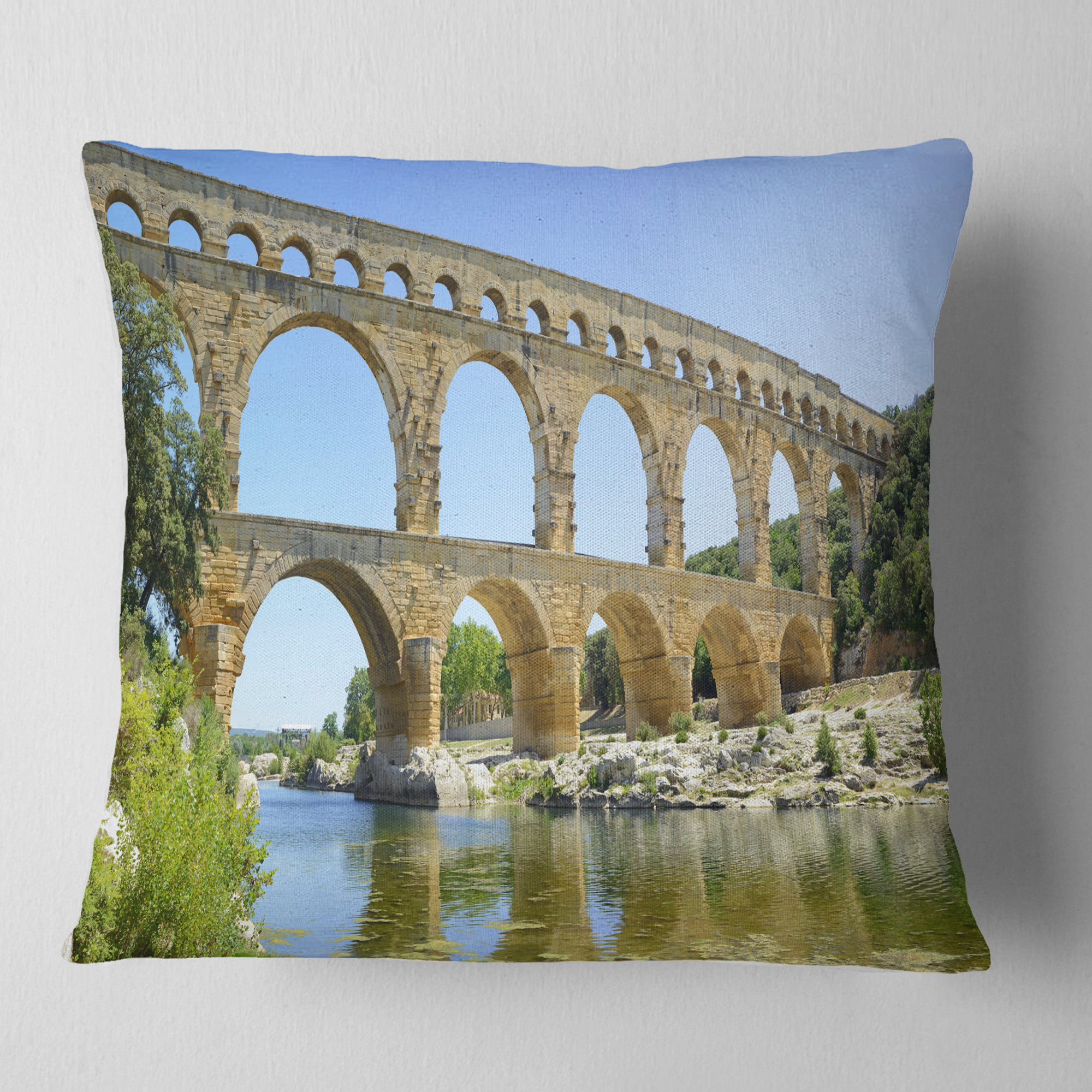 Designart Roman Aqueduct Bridge in France - Bridge Throw Pillow - 18x18