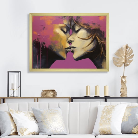 Designart "Romance of Pink and Yellow Women I" Fashion Framed Wall Art Decor - Glam Pink Woman Romantic Entryway Framed Wall Art Print