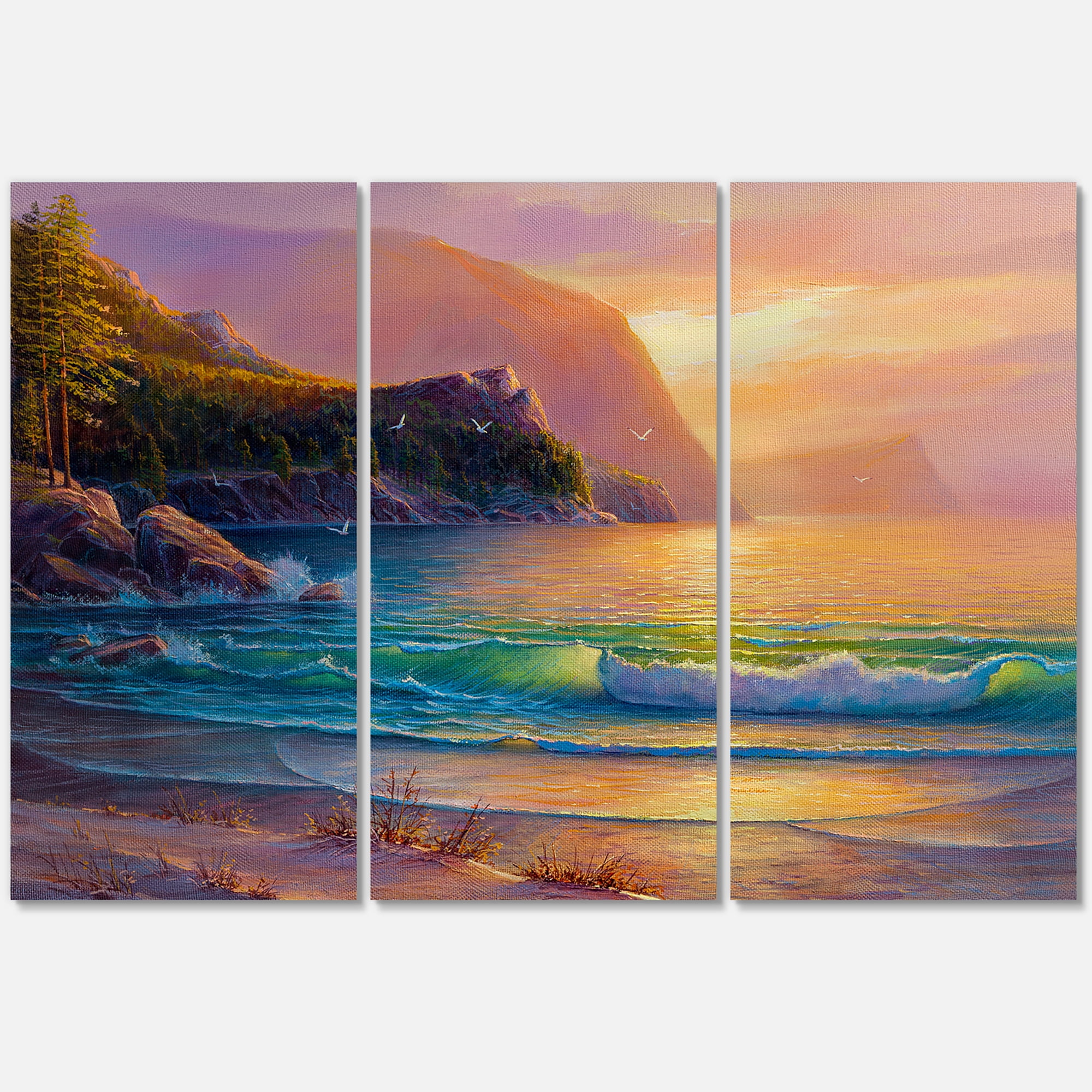 Designart ' Romantic Beach During Warm Evening ' Nautical & Coastal Canvas Wall Art Print