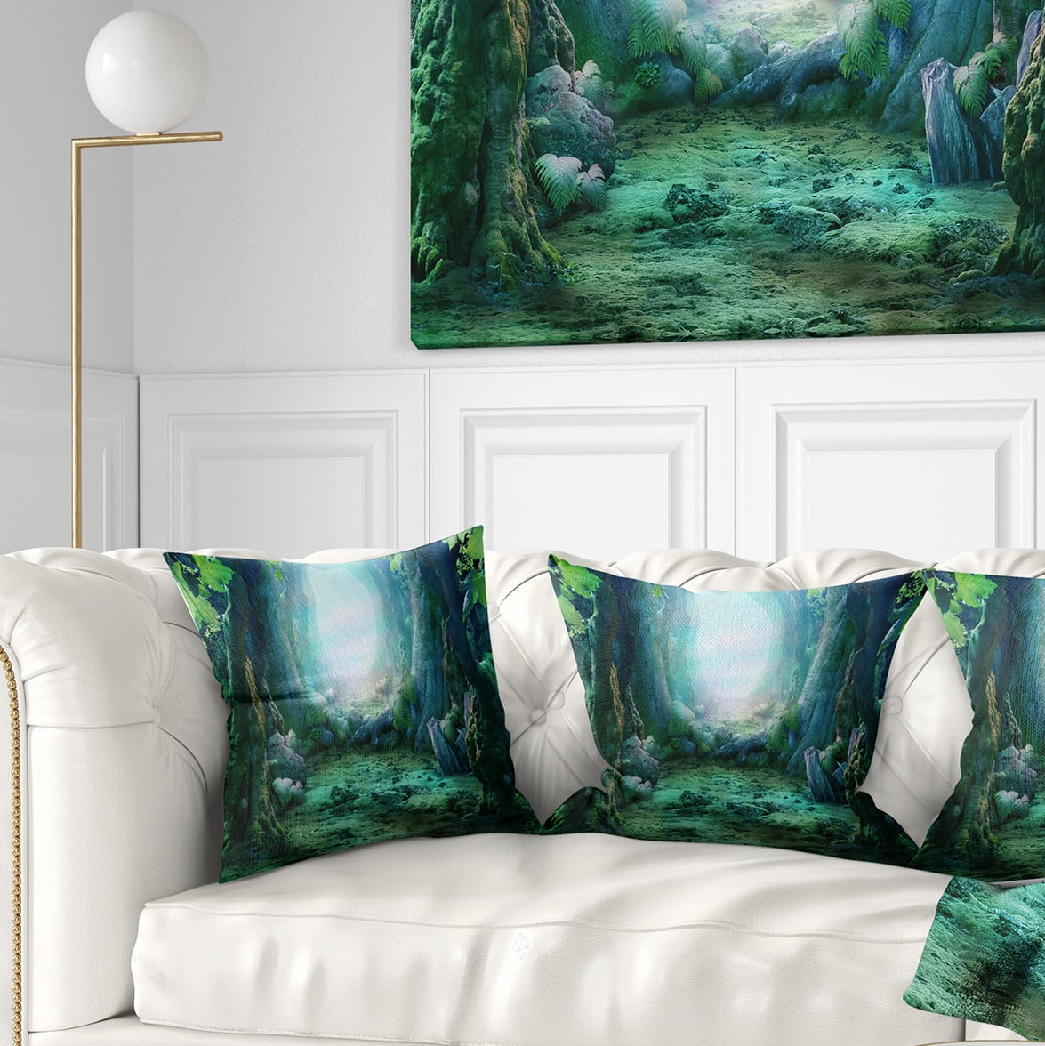 Designart Romantic Blue Forest View - Landscape Photo Throw Pillow - 18x18