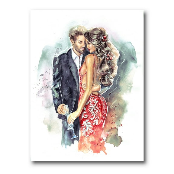 Designart ' Romantic Couple Ith Champagne Glasses At New Year Party ' Traditional Canvas Wall Art Print