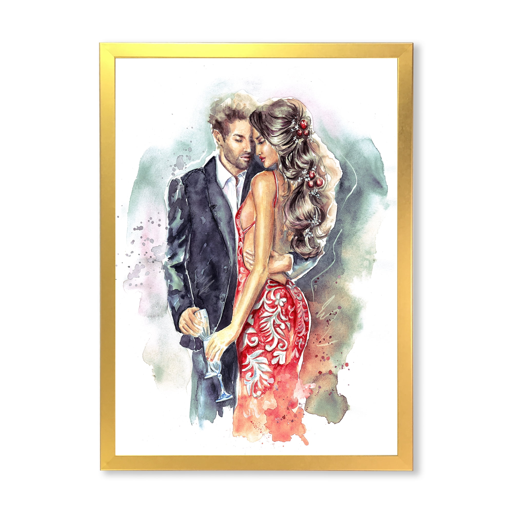 Designart 'Romantic Couple Ith Champagne Glasses At New Year Party' Traditional Framed Art Print