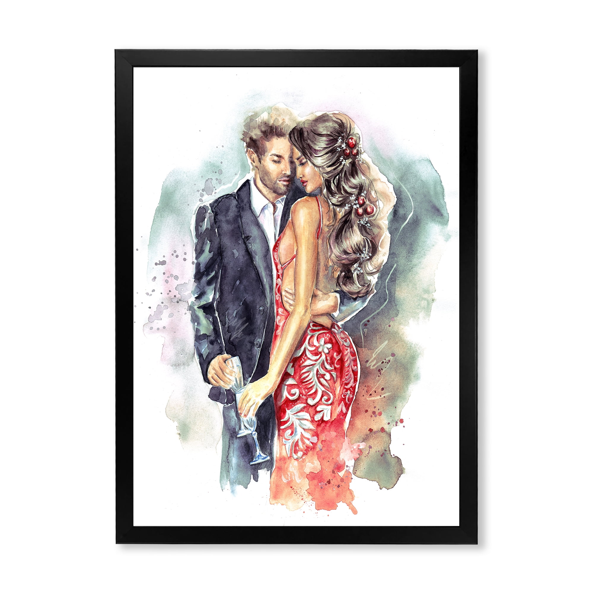Designart 'Romantic Couple Ith Champagne Glasses At New Year Party' Traditional Framed Art Print