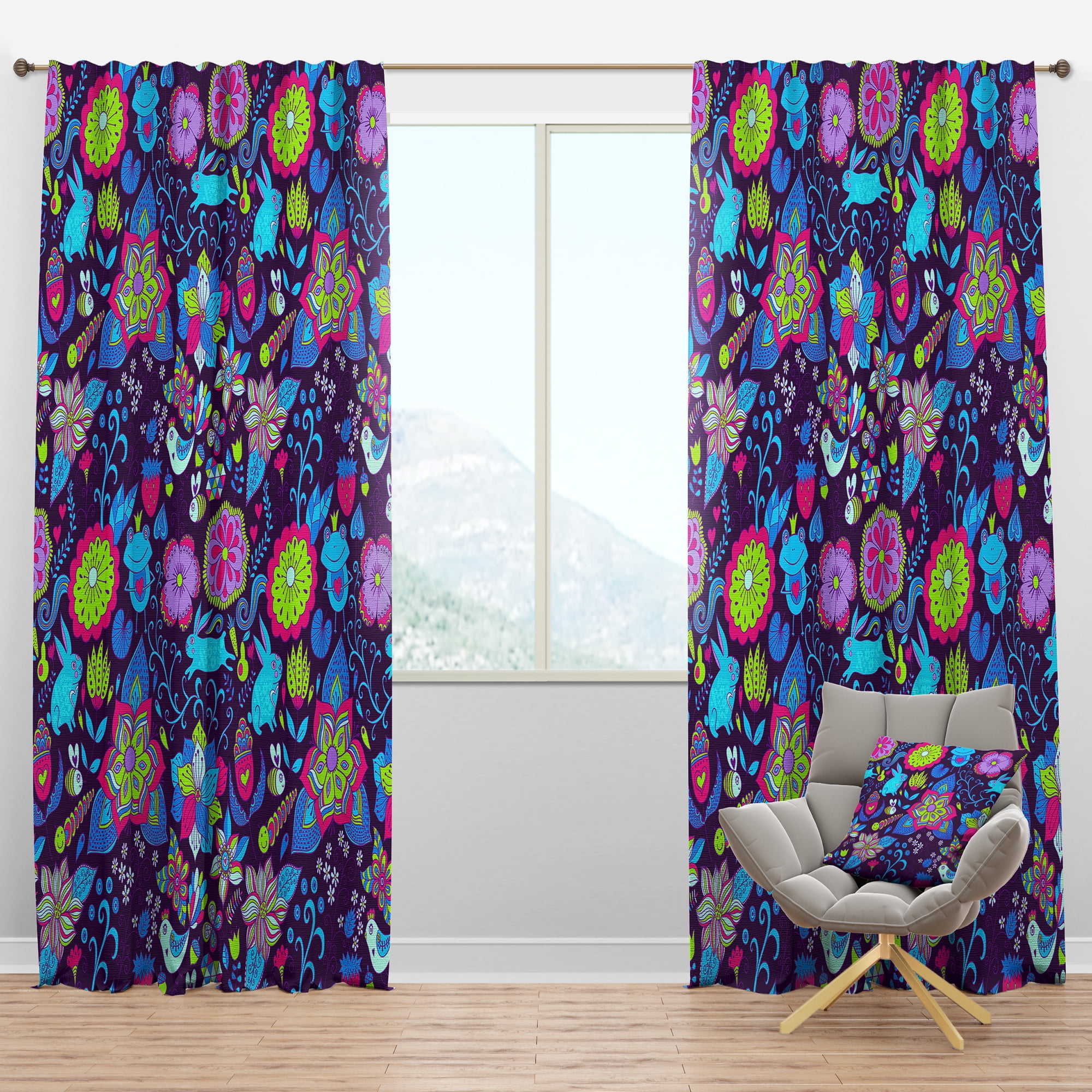 Designart 'Romantic Doodle Colorful Floral Texture' Bohemian & Eclectic Blackout Curtain Panel