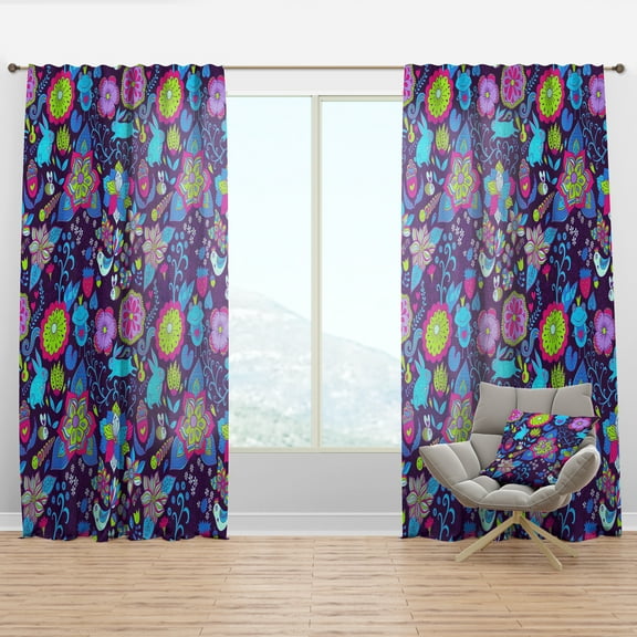Designart 'Romantic Doodle Colorful Floral Texture' Bohemian & Eclectic Curtain Panel