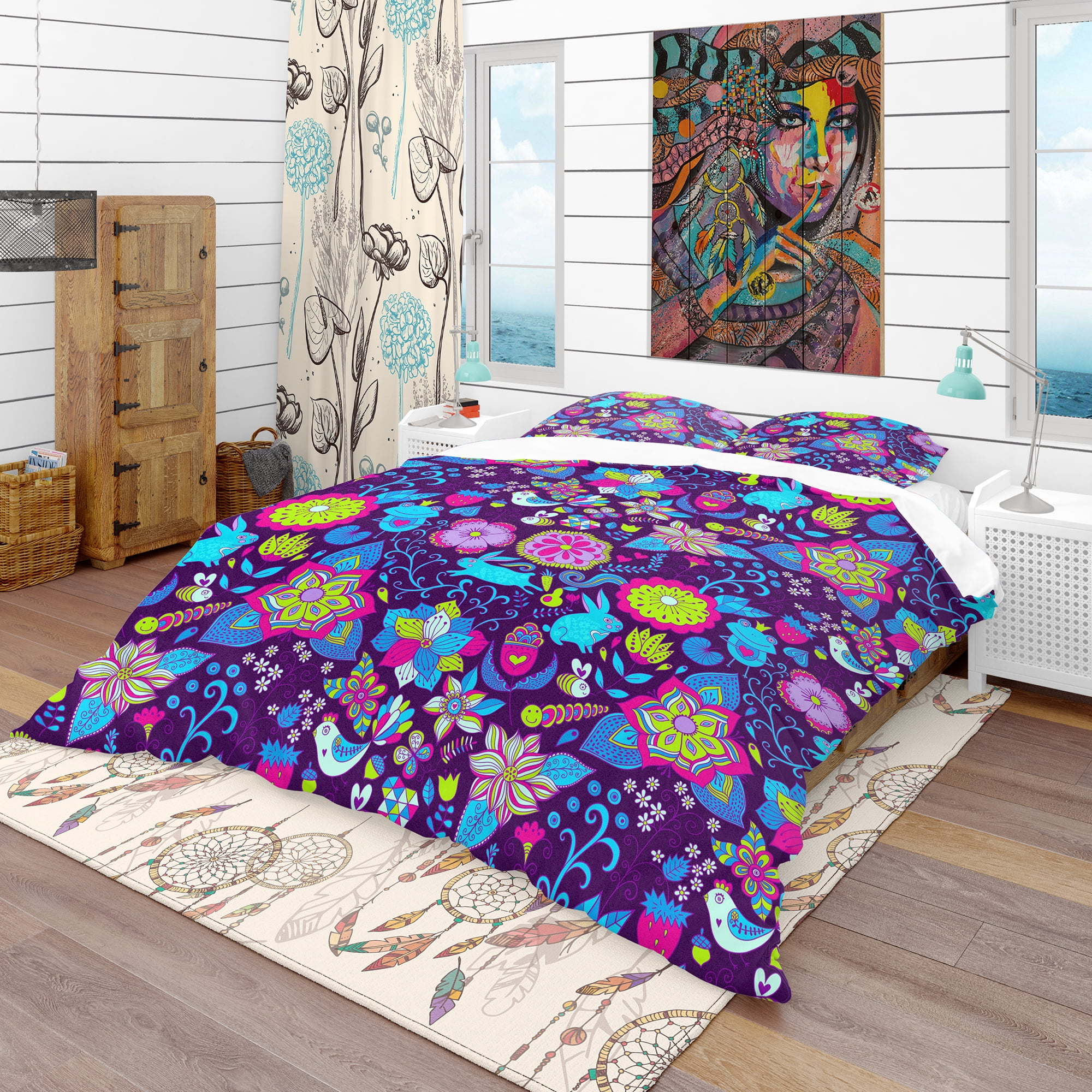 Designart 'Romantic Doodle Floral Texture' Bohemian & Eclectic Duvet Cover Set