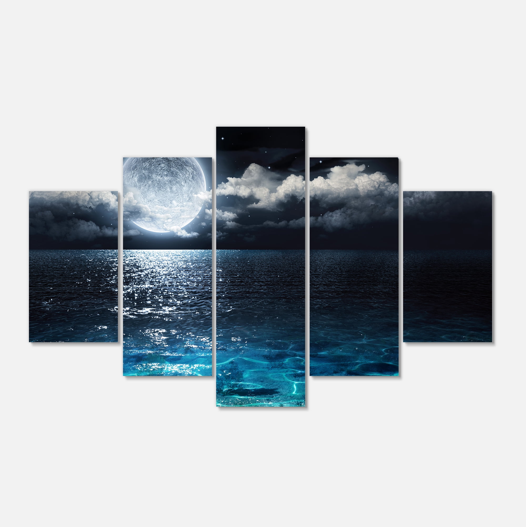 Designart 'Romantic Full Moon Over Sea ' Seascape Canvas Art Print