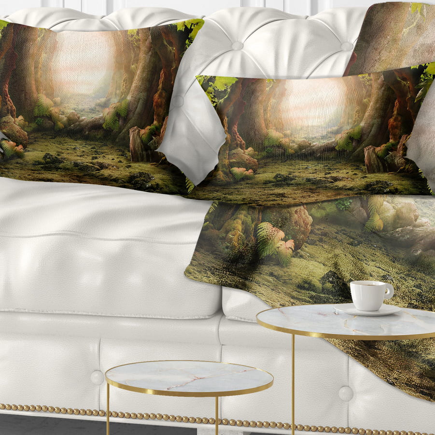 Designart Romantic Green Forest View - Landscape Photo Throw Pillow - 12x20