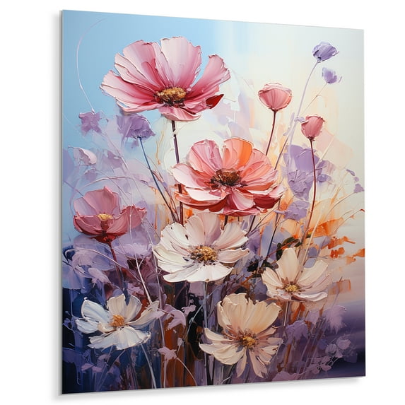 Designart "Romantic Impression of Pink Wildflowers" Floral Metal Art Print