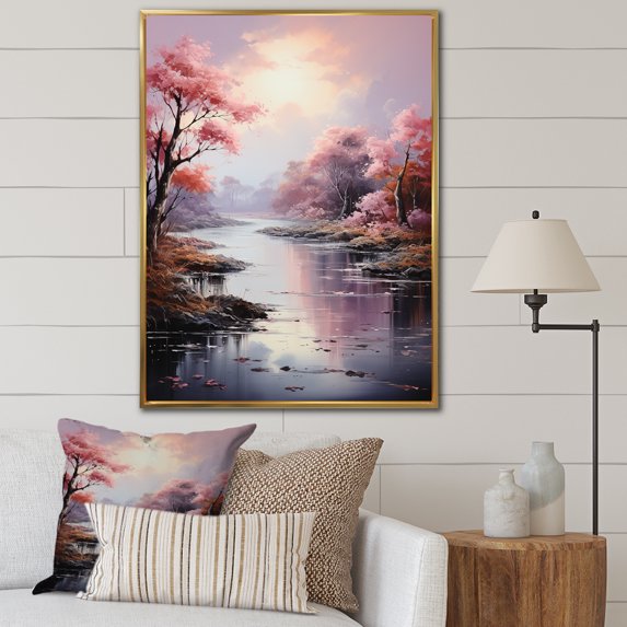 Designart "Romantic Landscape delicate Mists" Romantic Landscape Floater Framed Wall Decor