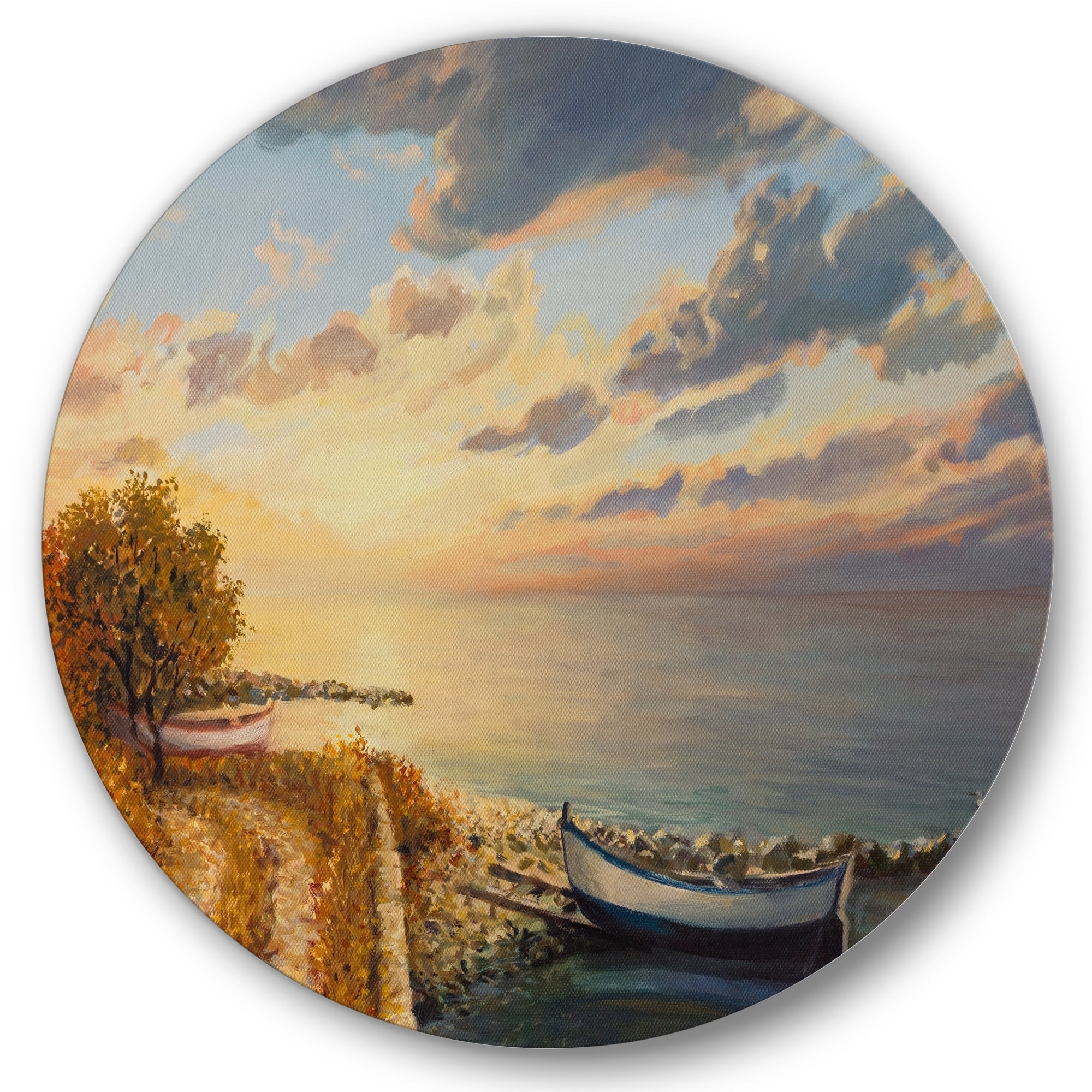 Designart 'Romantic Morning By The Sea' Nautical & Coastal Circle Metal Wall Art 23x23 - Disc of 23