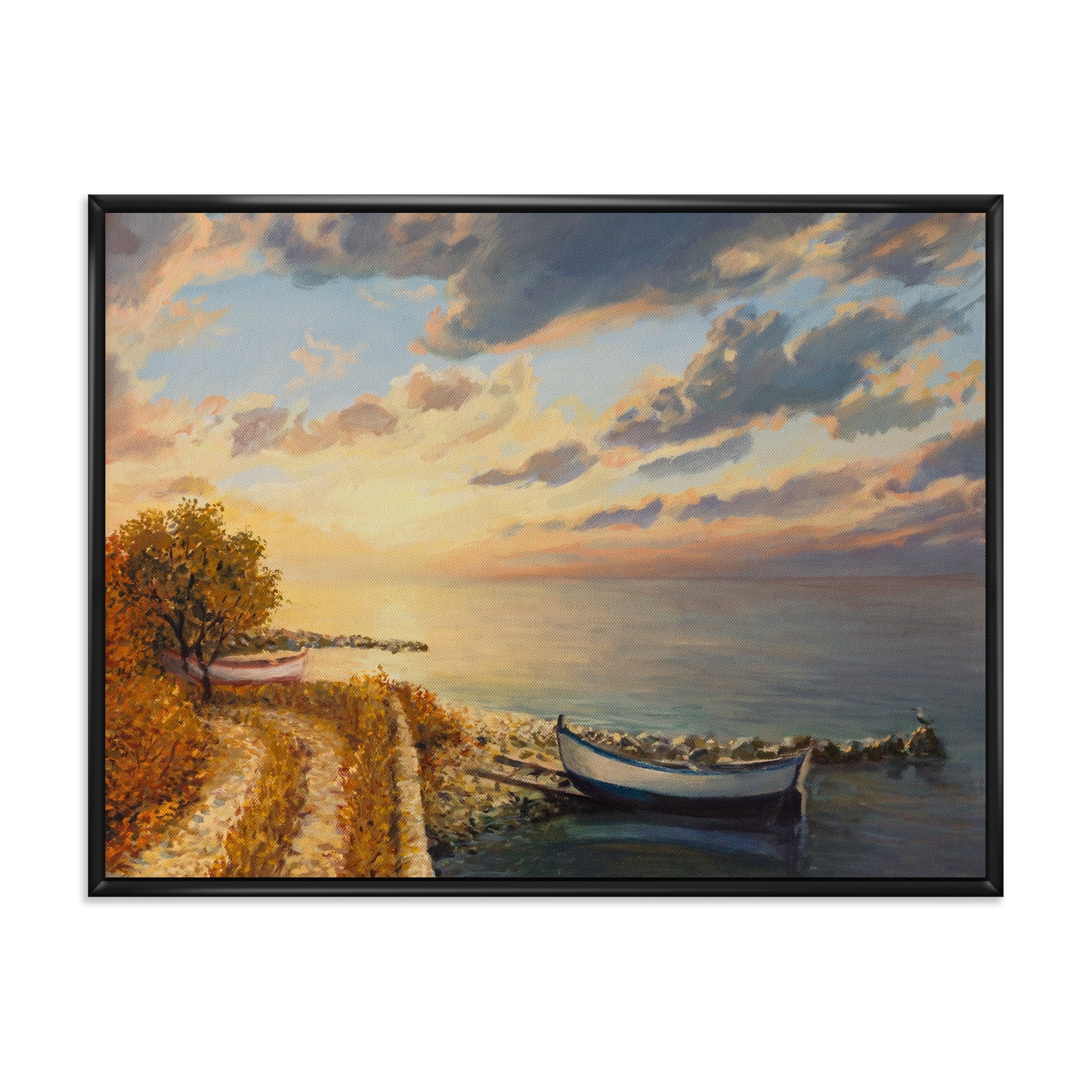 Designart 'Romantic Morning By The Sea' Nautical & Coastal Framed Canvas Wall Art Print