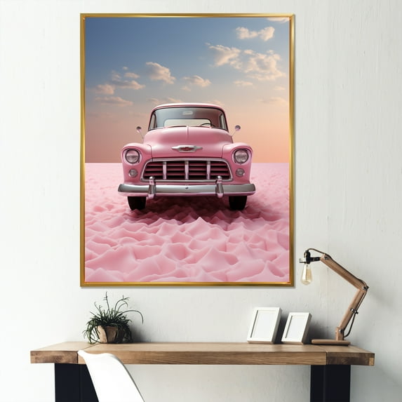 Designart "Romantic Pink Truck Portrait" Truck Floater Framed Wall Decor