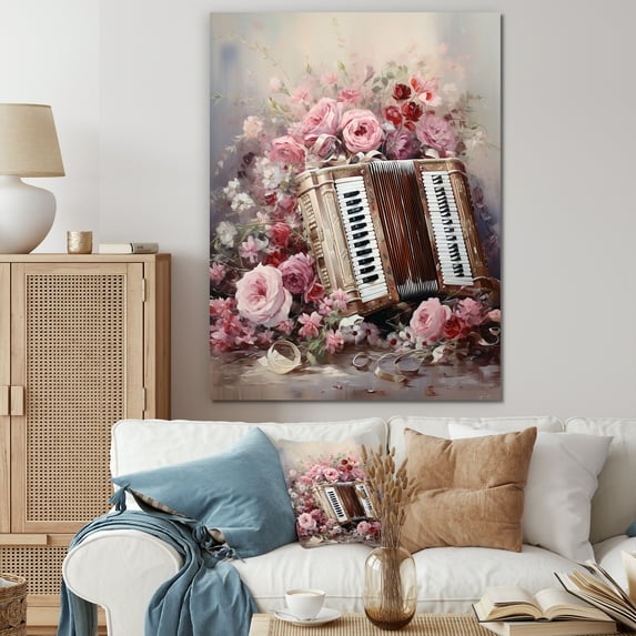 Designart "Romantic Rose Accordion Melodies I" Music Wall Art Living Room
