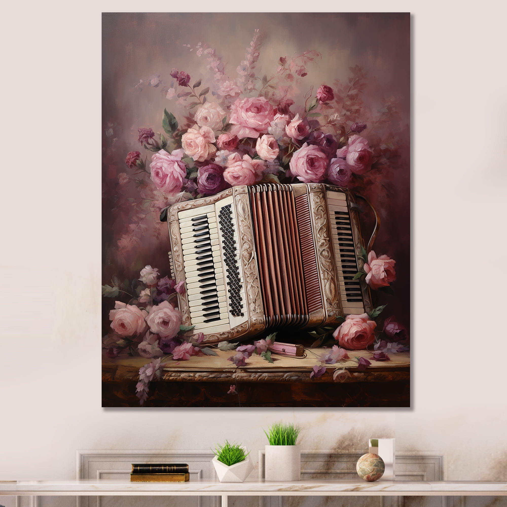 Romantic Rose Accordion Music Canvas Print in Pink and Black