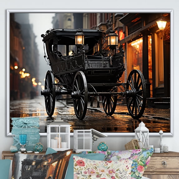 Designart "Romantic Scene With A Gothic Old Cart" Old American Cart Floater Framed Canvas Art Print