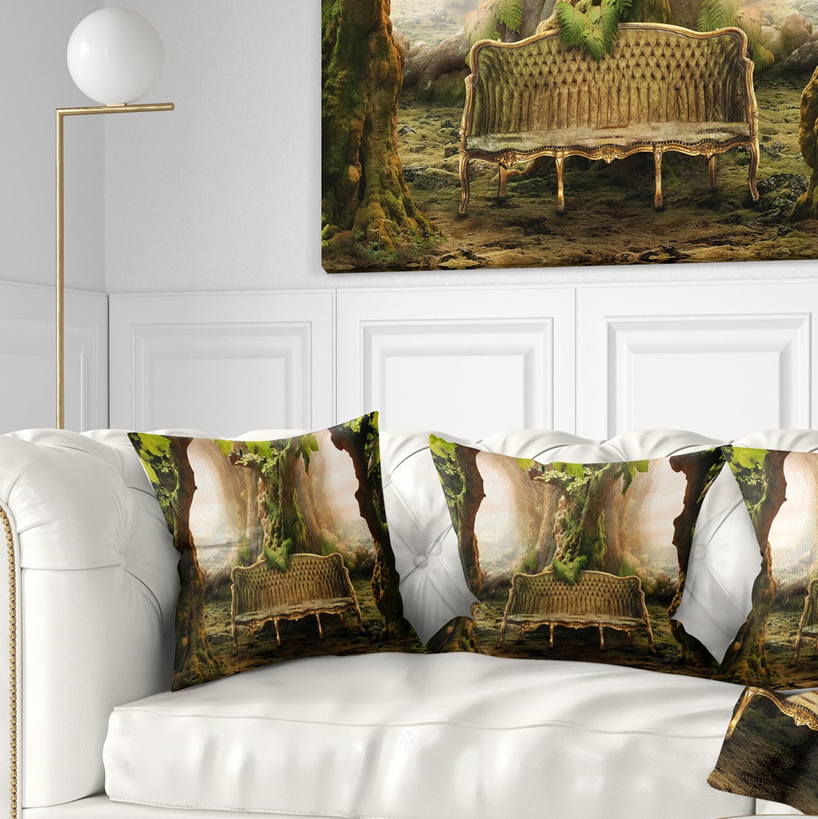 Designart Romantic Seat in Deep Forest - Landscape Photography Throw Pillow - 18x18