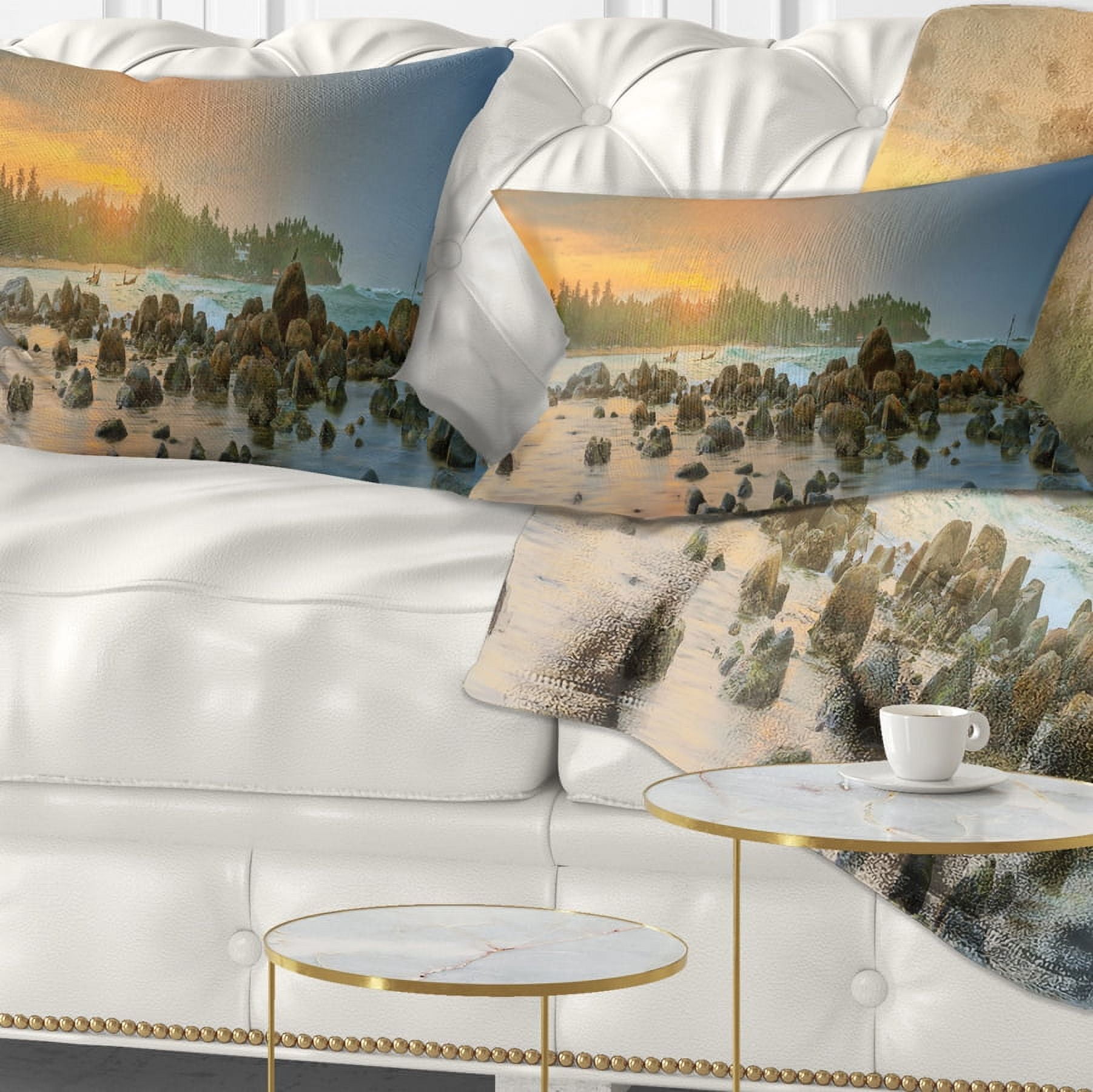 Designart Romantic Untouched Beach Sunset - Landscape Printed Throw Pillow - 12x20