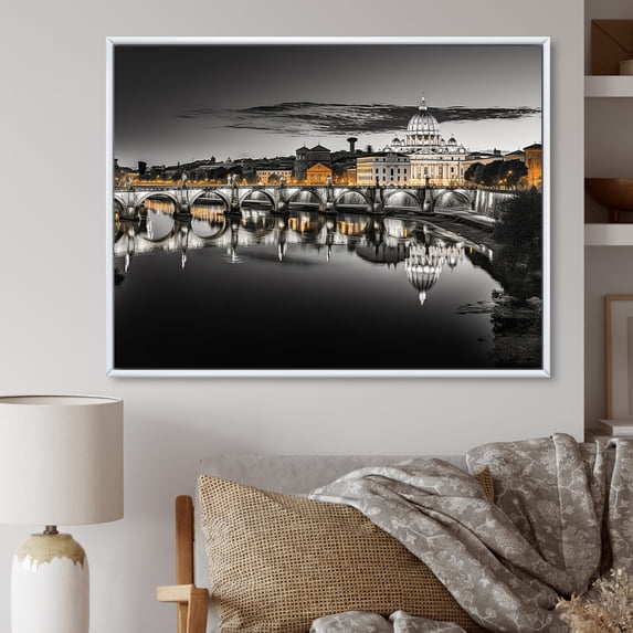 Designart "Rome Cityscape in Black and White" Rome Floater Framed Canvas Wall Art