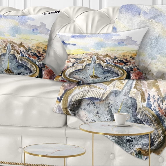 Designart Rome Hand drawn Illustration - Cityscape Painting Throw Pillow - 12x20