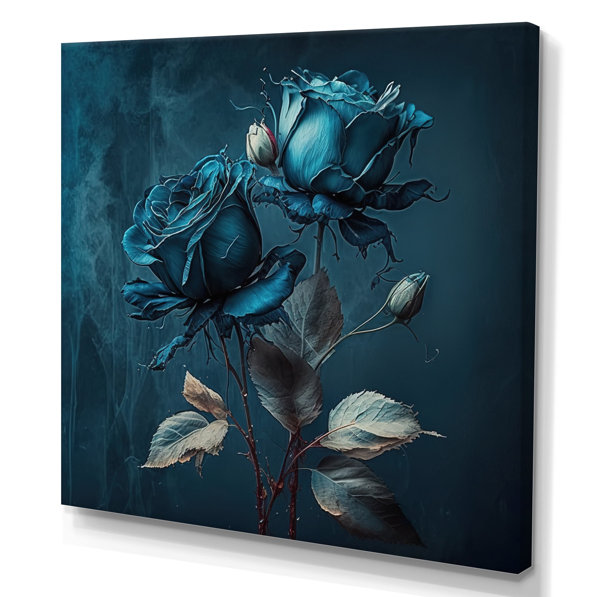 Designart Rose Blue And White II Canvas Wall Art
