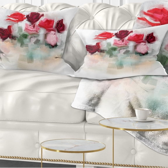 Designart Rose Floral Watercolor Illustration - Animal Throw Pillow - 12x20