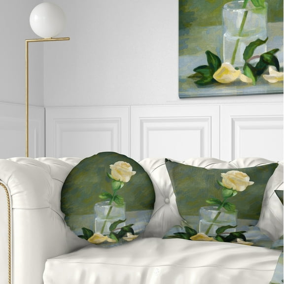 Designart Rose Flower in Glass Watercolor - Floral Throw Pillow - 12x20