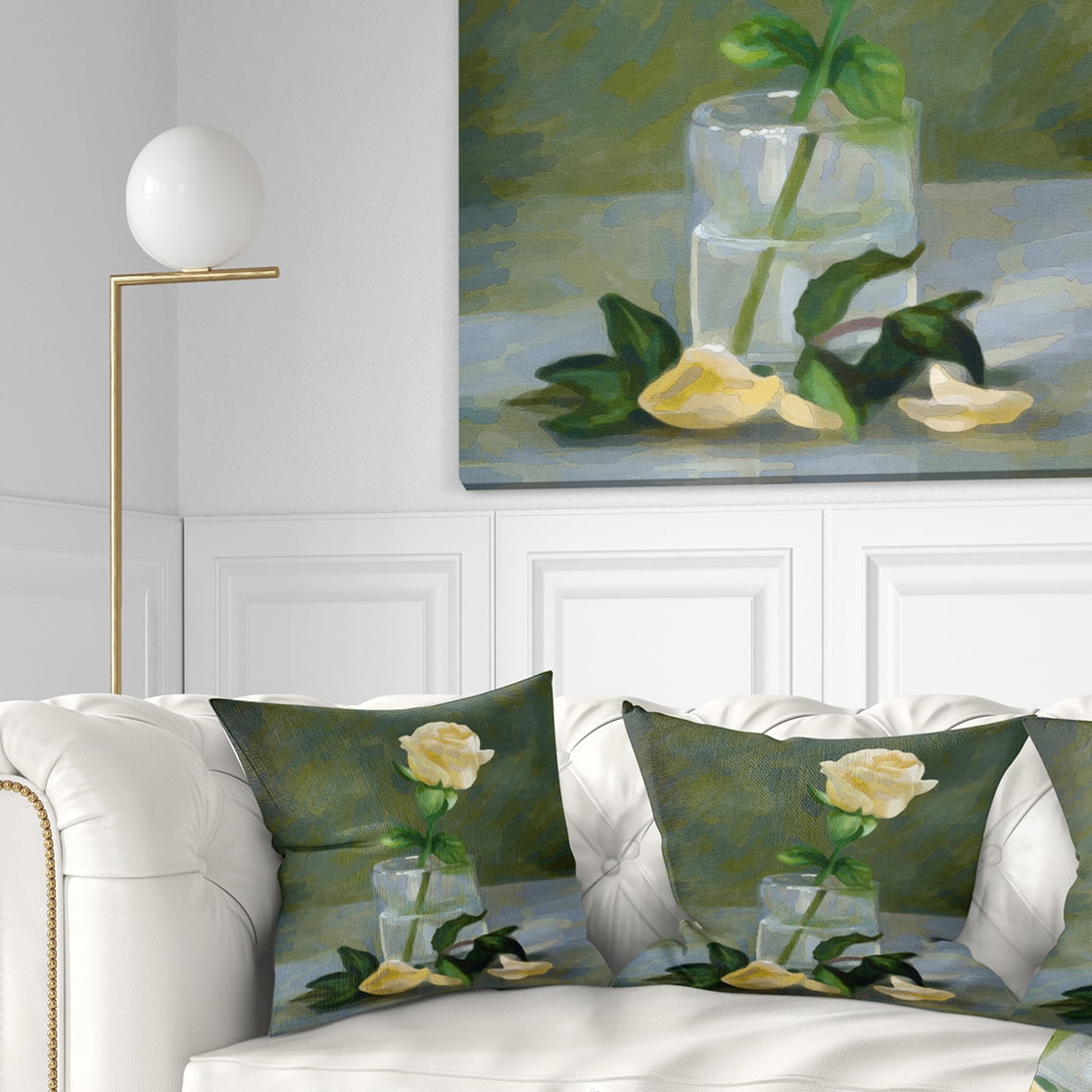 Designart Rose Flower in Glass Watercolor - Floral Throw Pillow - 16x16
