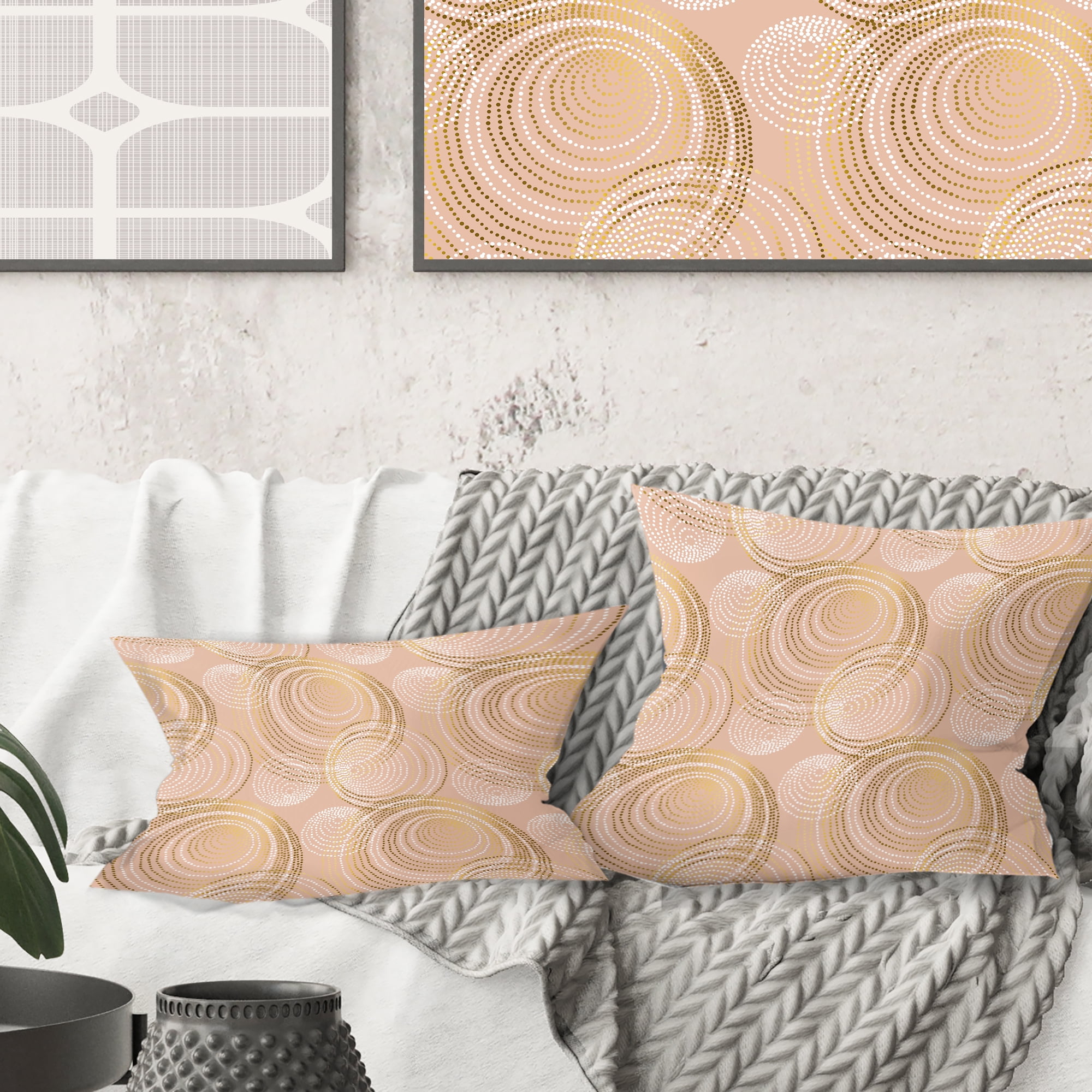 Designart Rose Gold Abstract Geometry Luxury' Mid-Century Modern Throw Pillow - 18x18
