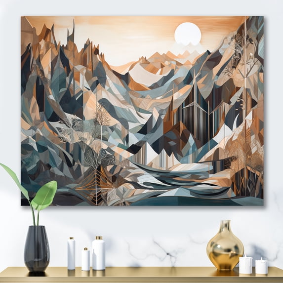 Designart "Rose Gold Metallic Mountains IV" Minimalism Landscape Canvas Print