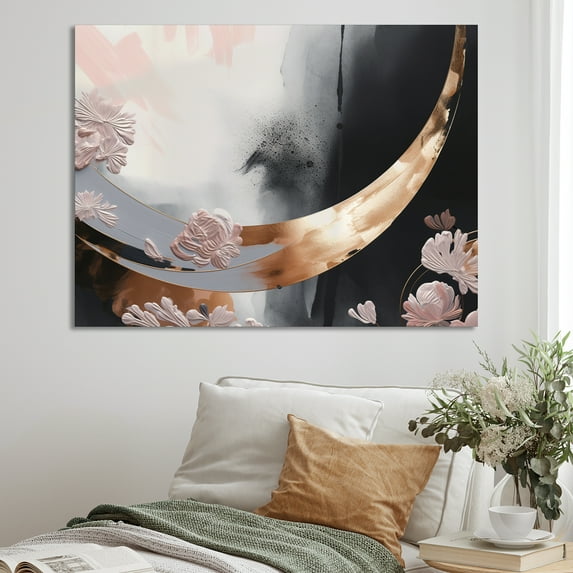 Designart "Rose Gold Unveiling Reverie II" Abstract Floral Wall Art For Kitchen