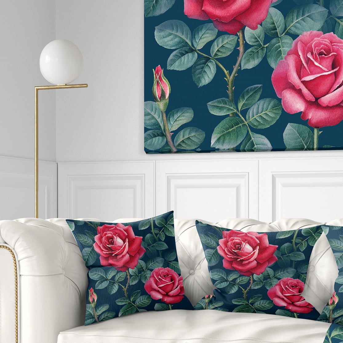 Designart Rose Illustration Watercolor - Floral Throw Pillow - 16x16