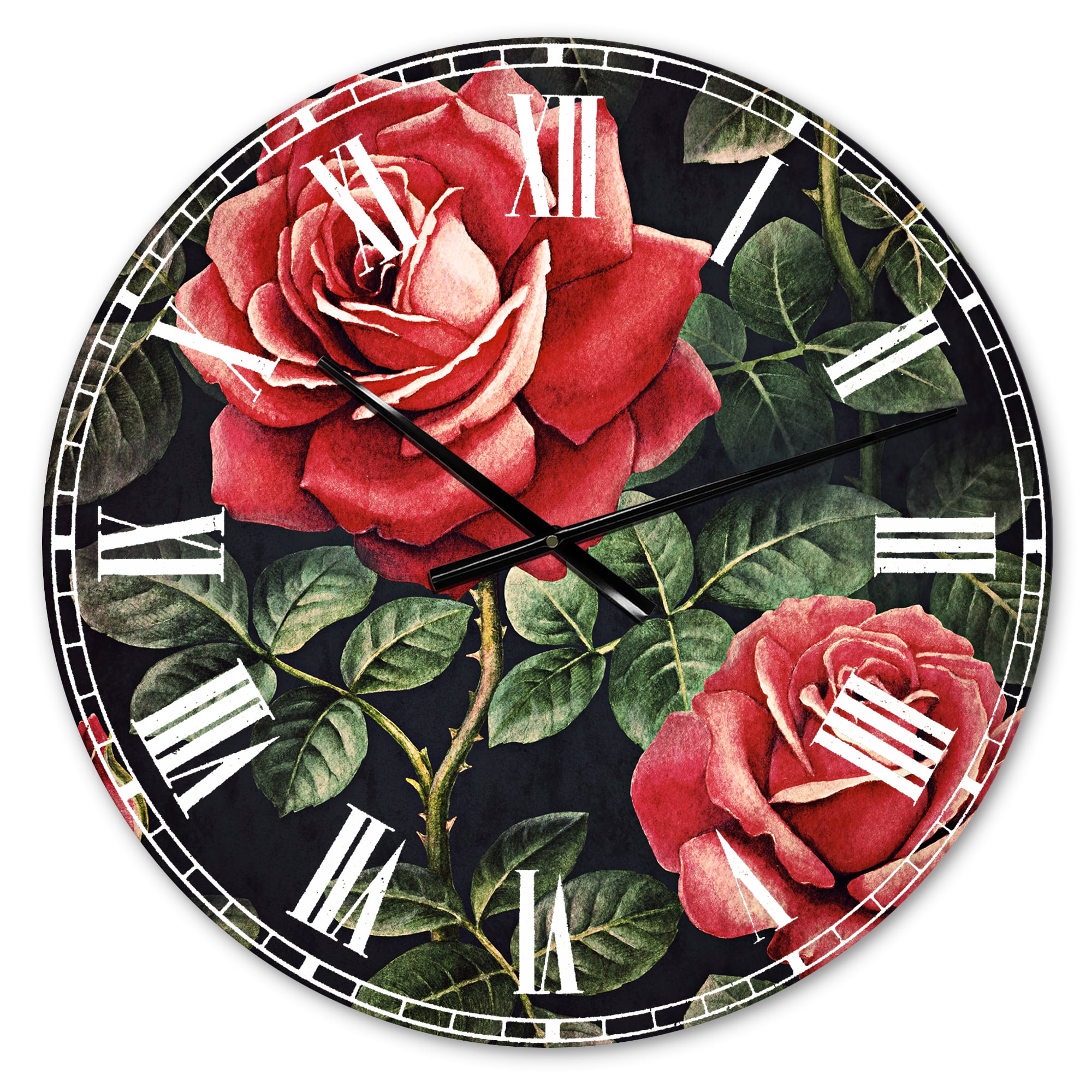 Designart 'Rose Illustration Watercolor' Traditional wall clock