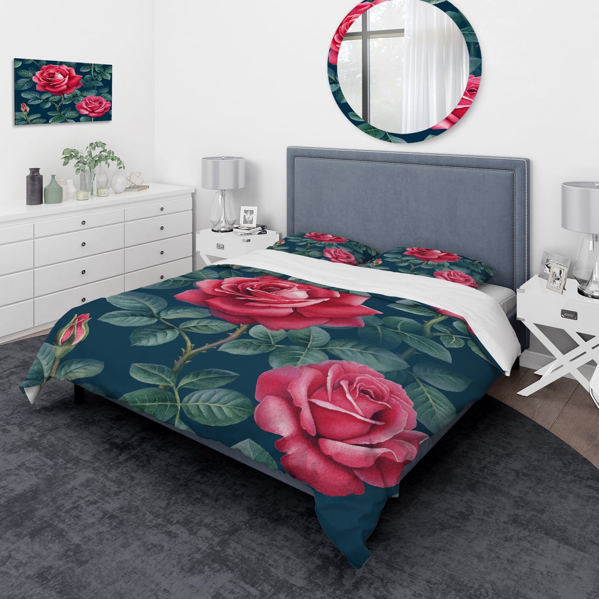 Designart 'Rose Illustration Watercolor' Vintage Duvet Cover Set