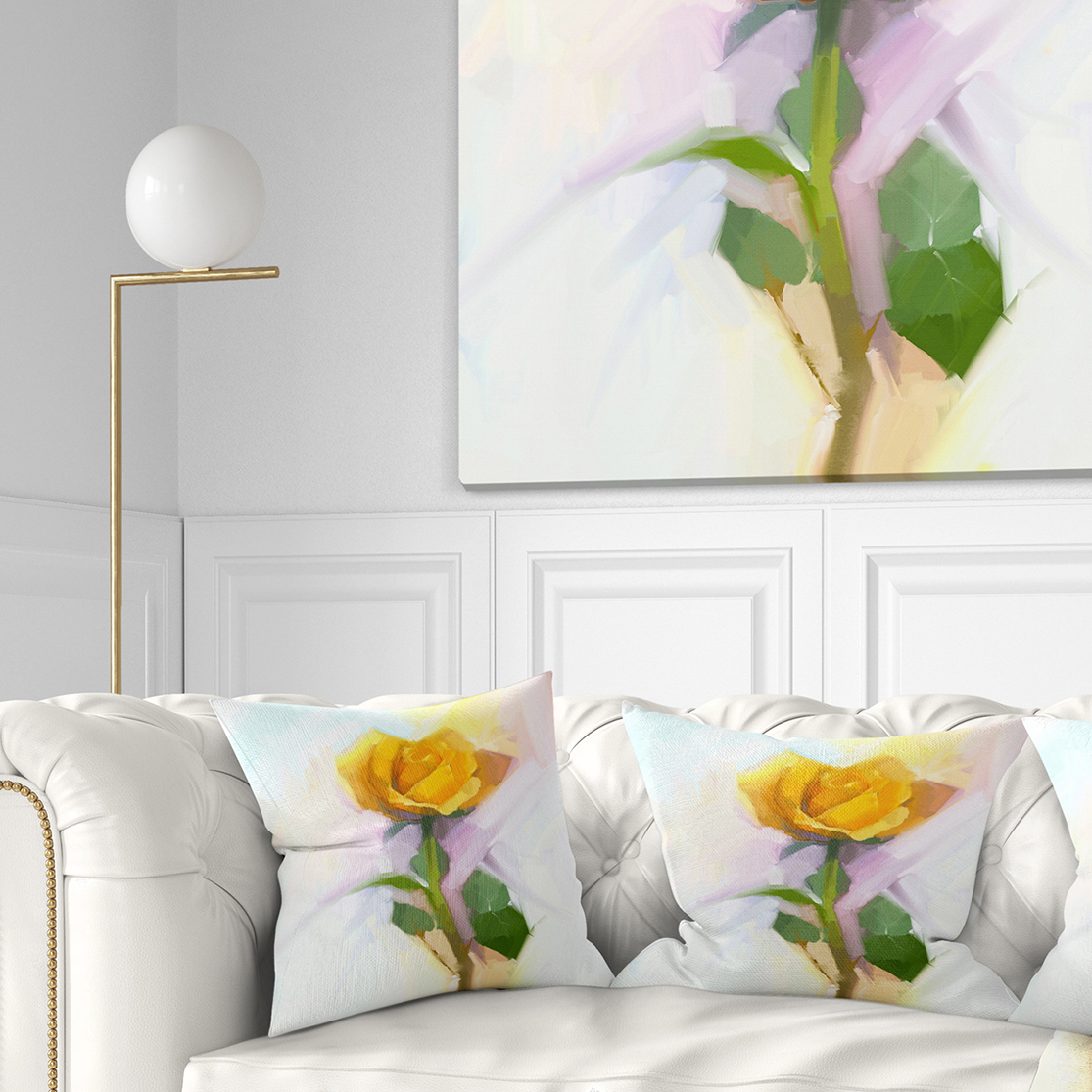 Designart Rose With Green Leaves Painting - Floral Throw Pillow - 18x18