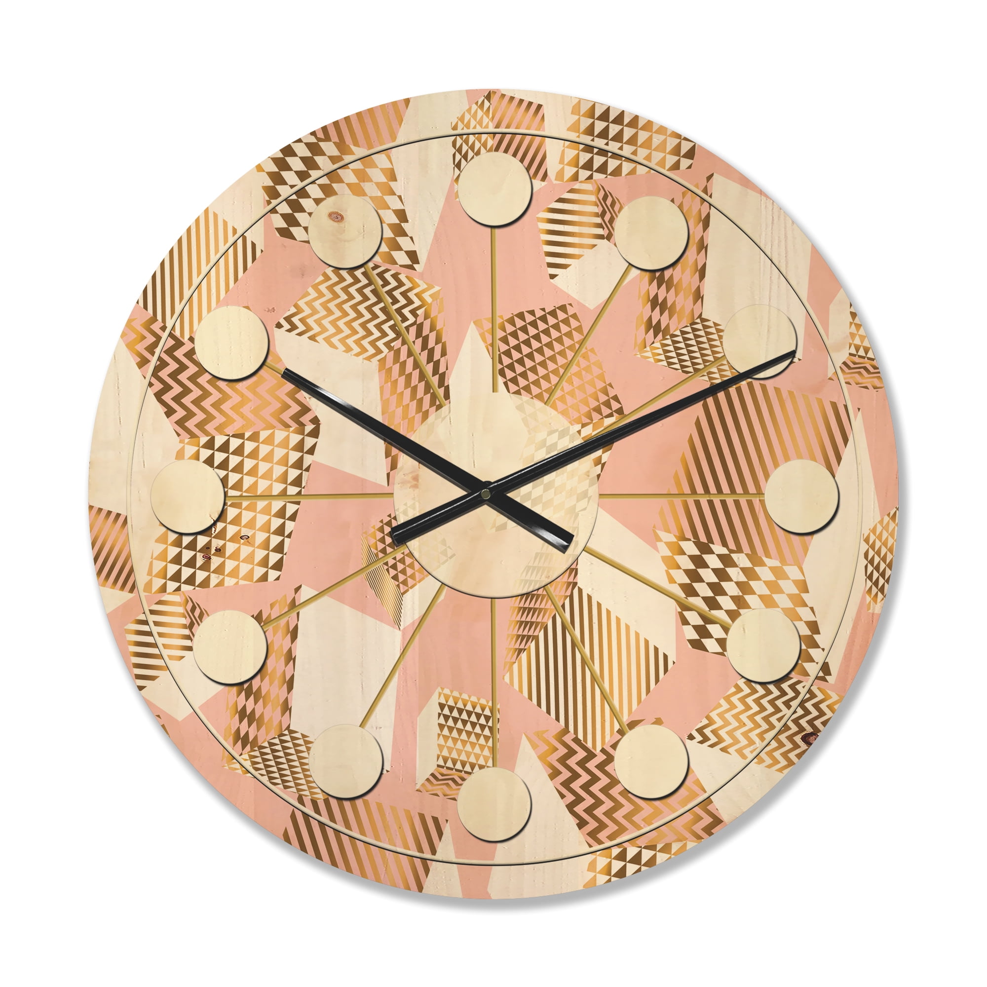 Designart 'Rose and Gold Cubes I' Mid-Century Modern Wood Wall Clock